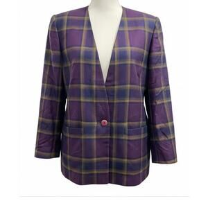 EN AVANCE Purple tartan plaid vintage single button blazer sz 12